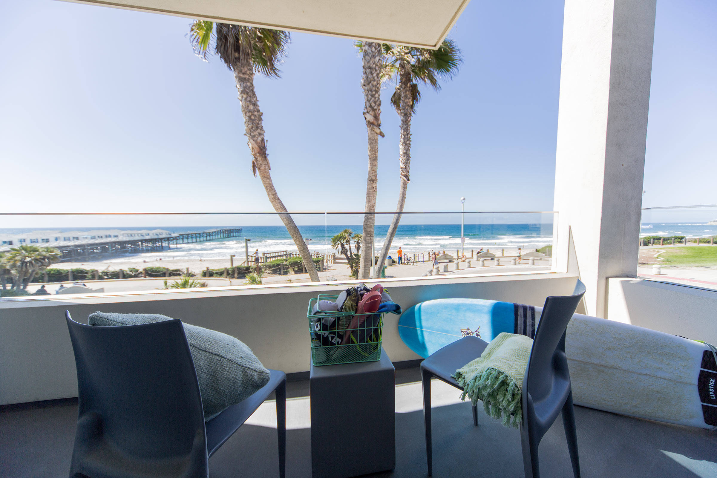 View of Tower23 balcony in suite that overlooks the ocean in Pacific Beach