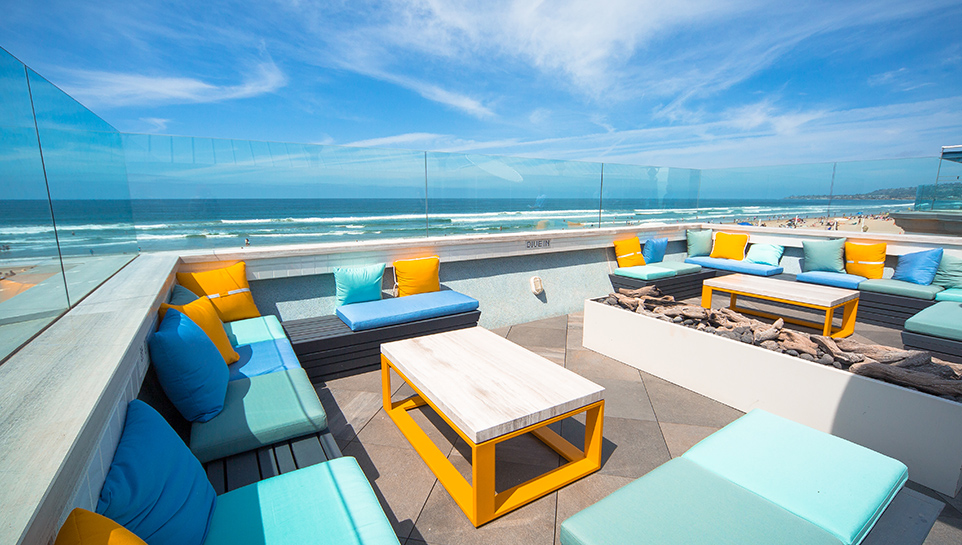 Cannonball restaurant's rooftop overlooking the ocean in Mission Beach